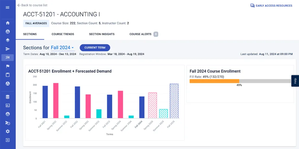 Real-time section fill and course demand