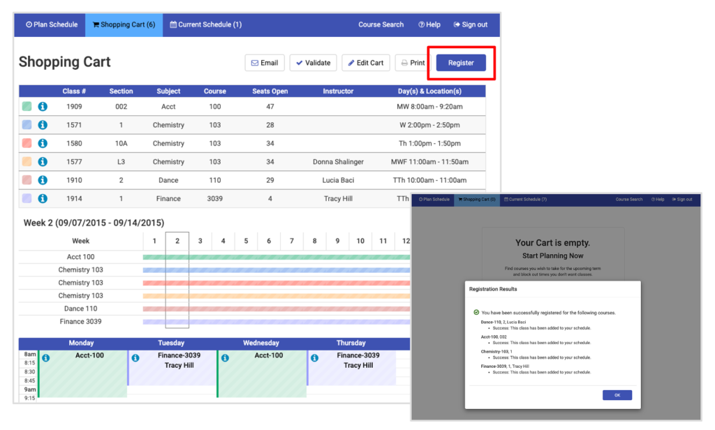 Civitas Learning Student Scheduling shopping cart