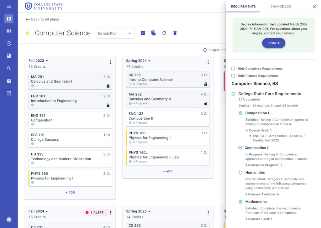 Civitas Learning Academic Planning and Registration's Course Status feature.