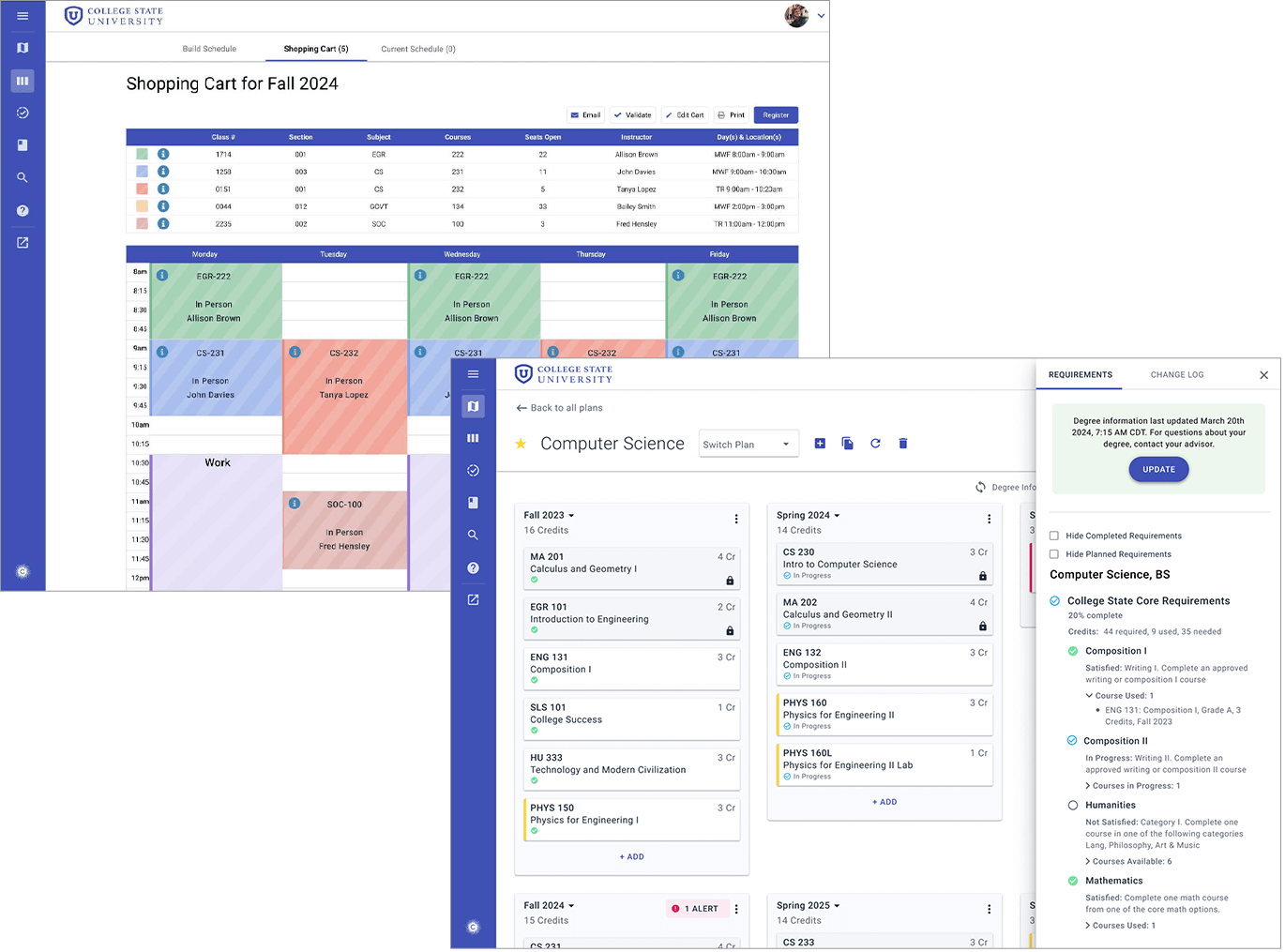 Product UI of Civitas Learning's Academic Planning and Student Scheduling Solution